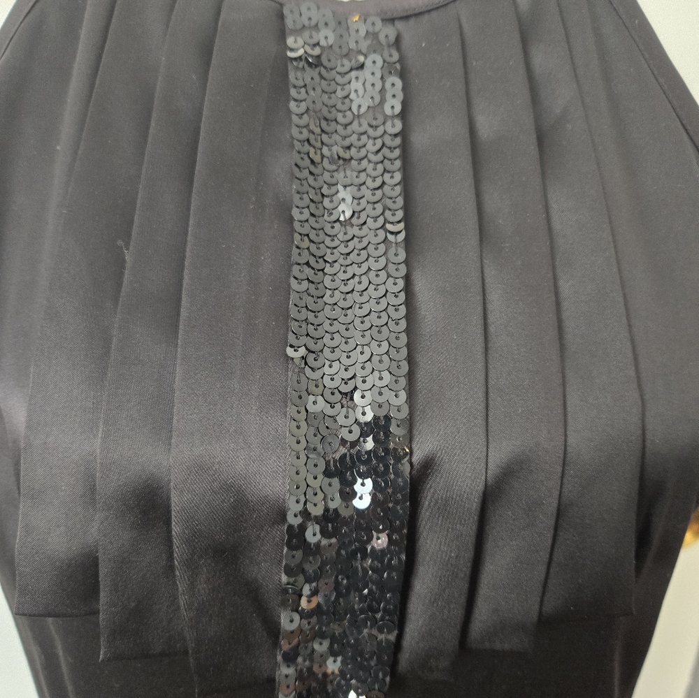 MM Couture Black Fringe and Sequin Tuxedo Cocktail Dress Size L - Picture 5 of 5